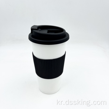 친환경 재사용 가능한 BPA 무료 16oz 더블 커피 컵 TPR 슬리브 실리콘 슬리브